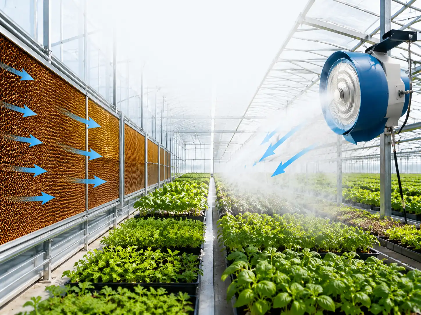 Greenhouse with mist and cooling system
